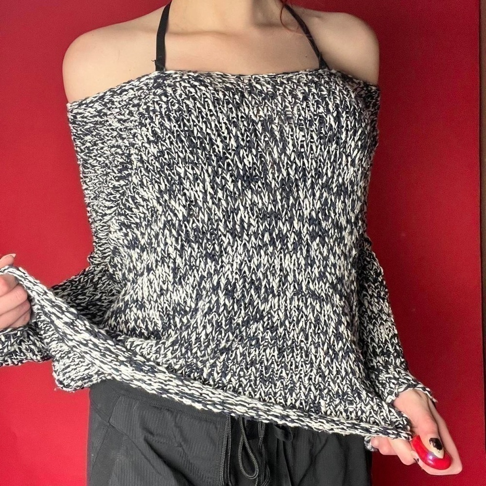 White And Navy Asymmetrical Sweater